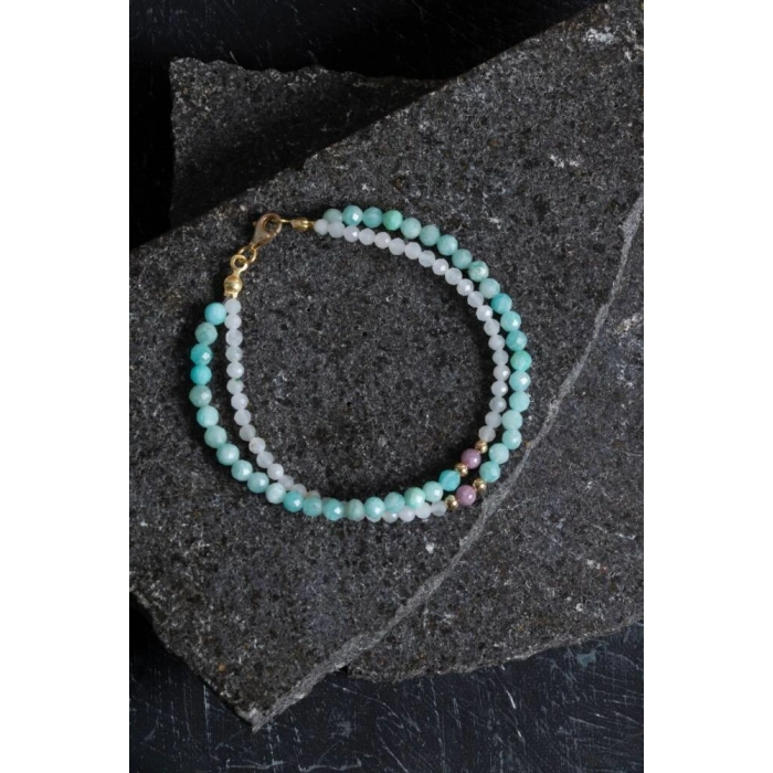 Sertifikalı Amazonit, Ay Taşı, Yakut Doğal Taş Bileklik