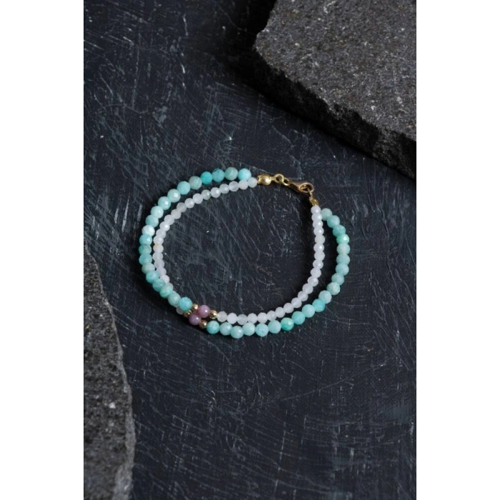 Sertifikalı Amazonit, Ay Taşı, Yakut Doğal Taş Bileklik