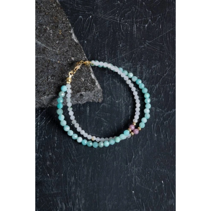 Sertifikalı Amazonit, Ay Taşı, Yakut Doğal Taş Bileklik