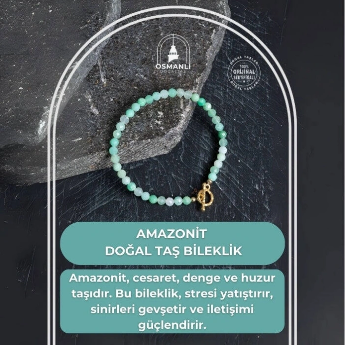 Sertifikalı Amazonit  Fasetli Altın Kaplama Doğal Taş Bileklik