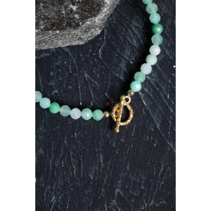 Sertifikalı Amazonit  Fasetli Altın Kaplama Doğal Taş Bileklik
