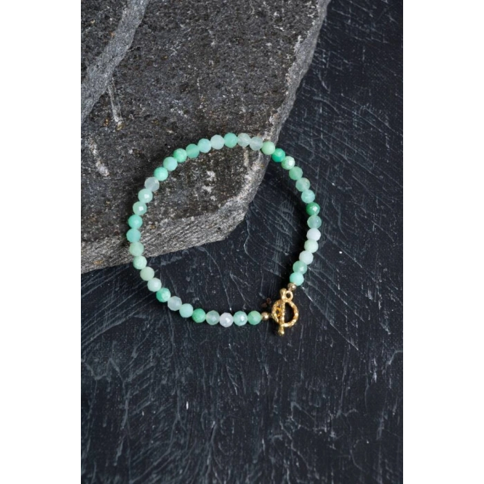 Sertifikalı Amazonit  Fasetli Altın Kaplama Doğal Taş Bileklik