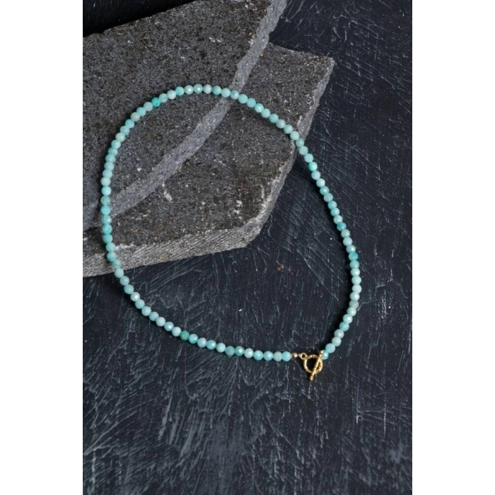 Sertifikalı Amazonit  Fasetli Altın Kaplama Doğal Taş Kolye