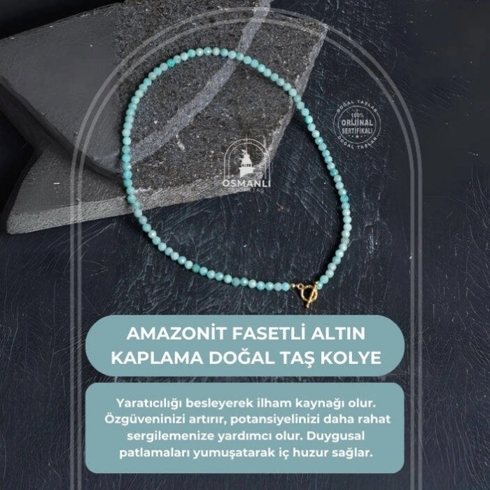 Sertifikalı Amazonit  Fasetli Altın Kaplama Doğal Taş Kolye