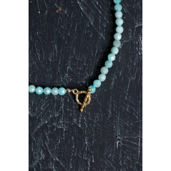 Sertifikalı Amazonit  Fasetli Altın Kaplama Doğal Taş Kolye