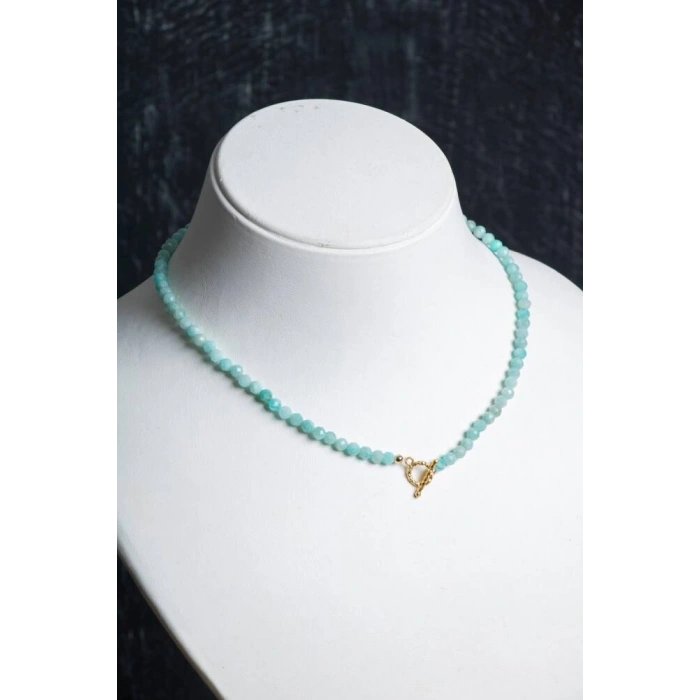 Sertifikalı Amazonit  Fasetli Altın Kaplama Doğal Taş Kolye