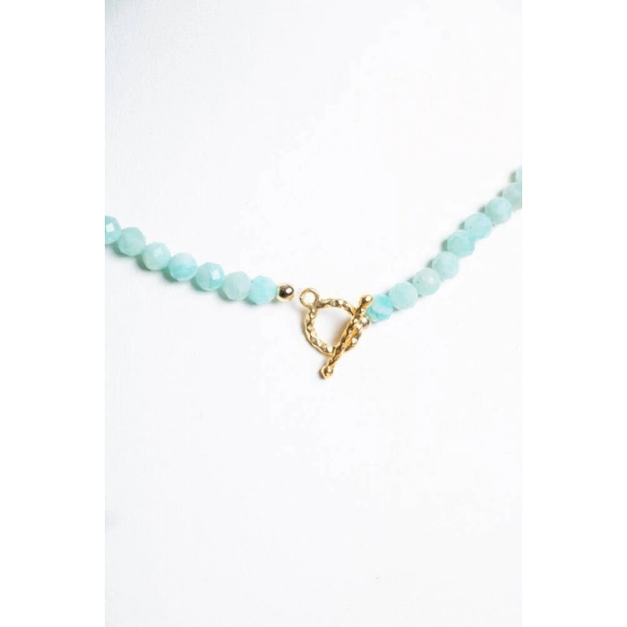 Sertifikalı Amazonit  Fasetli Altın Kaplama Doğal Taş Kolye