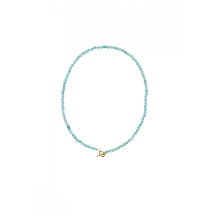 Sertifikalı Amazonit  Fasetli Altın Kaplama Doğal Taş Kolye