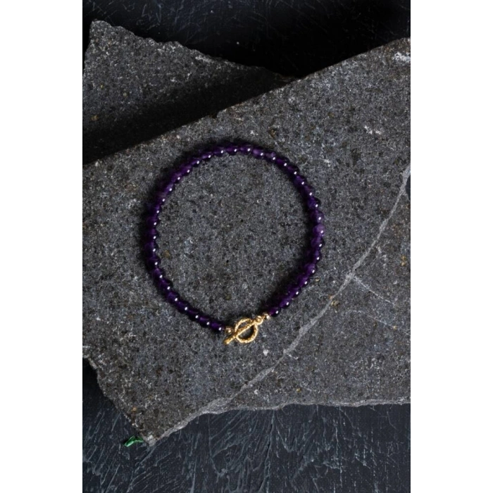 Sertifikalı Ametist Altın Kaplama Gümüş Aparat Doğal Taş Bileklik