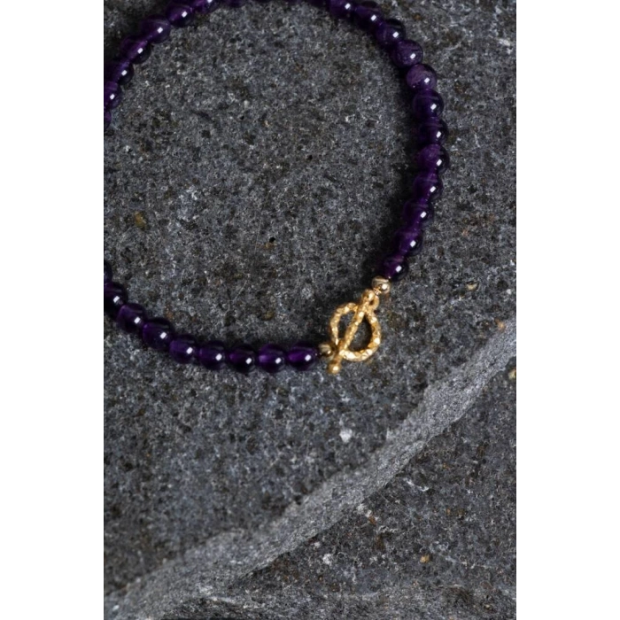 Sertifikalı Ametist Altın Kaplama Gümüş Aparat Doğal Taş Bileklik