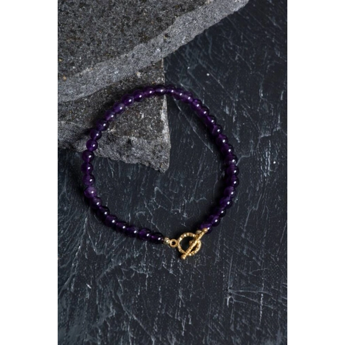 Sertifikalı Ametist Altın Kaplama Gümüş Aparat Doğal Taş Bileklik