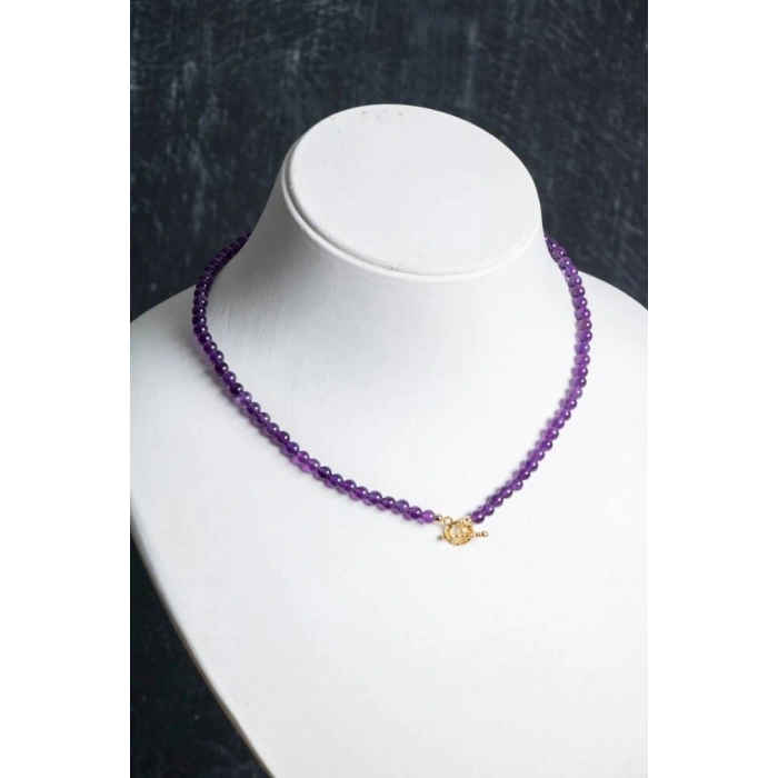 Sertifikalı Ametist Altın Kaplama Gümüş Aparat Doğal Taş Kolye