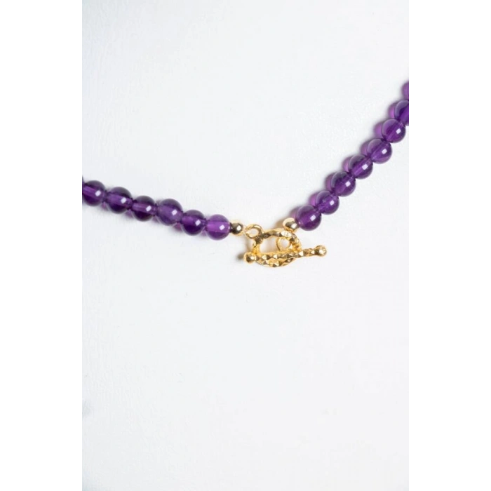 Sertifikalı Ametist Altın Kaplama Gümüş Aparat Doğal Taş Kolye