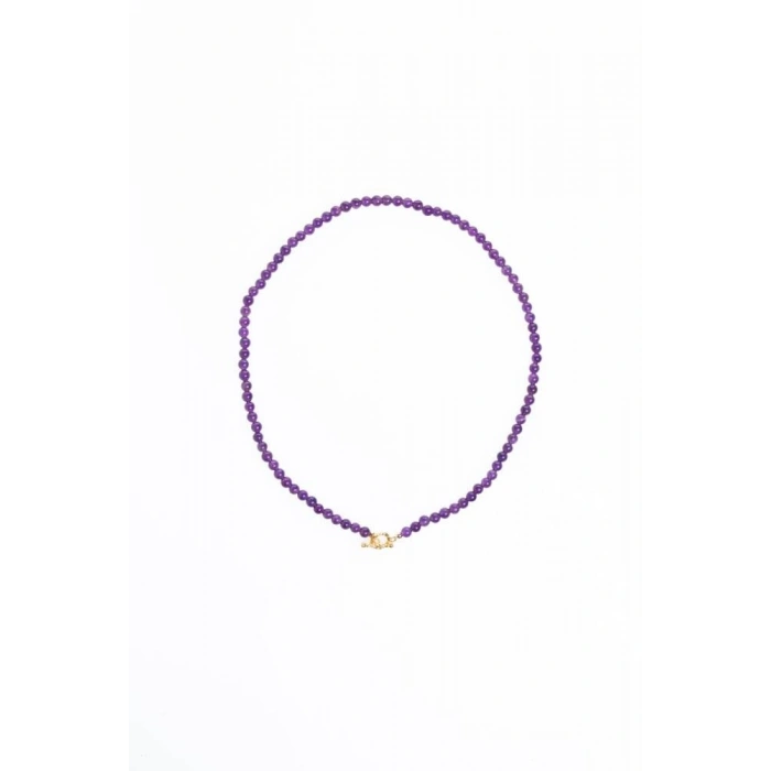 Sertifikalı Ametist Altın Kaplama Gümüş Aparat Doğal Taş Kolye