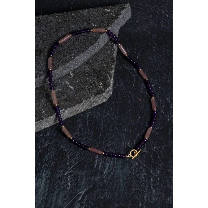 Sertifikalı Ametist, Çilek Kuvars Gümüş Kapama Doğal Taş Kolye