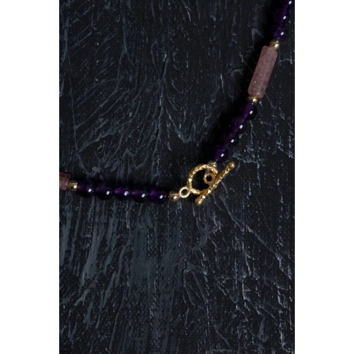 Sertifikalı Ametist, Çilek Kuvars Gümüş Kapama Doğal Taş Kolye