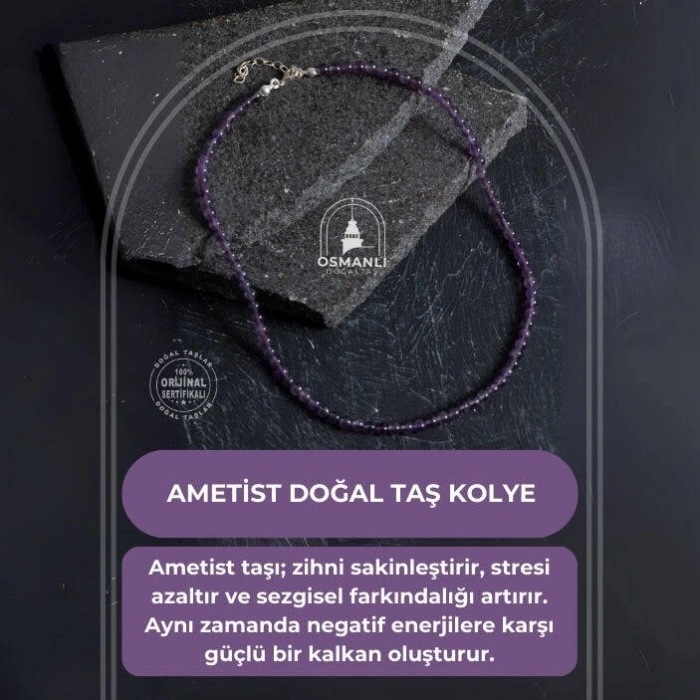 Sertifikalı Ametist  Doğal Taş Kolye