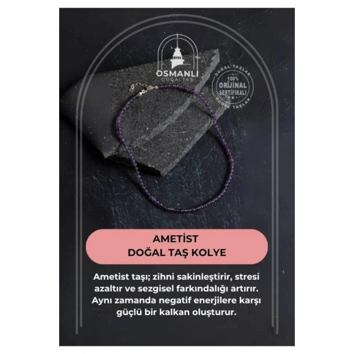 Sertifikalı Ametist  Doğal Taş Kolye