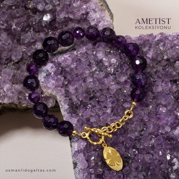 Sertifikalı Ametist Gümüş Aparatlı Doğal Taş Bileklik (SK:342)