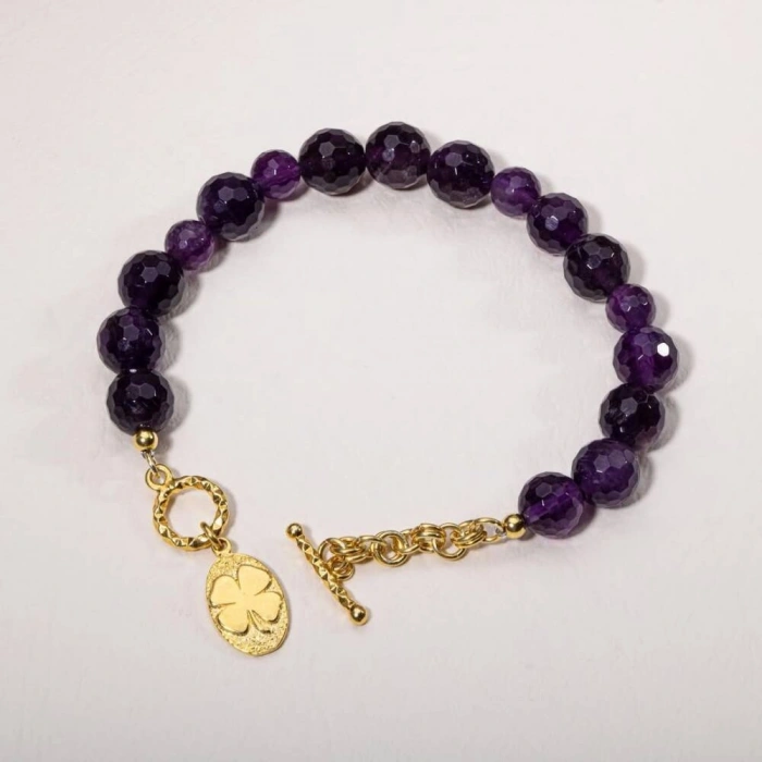 Sertifikalı Ametist Gümüş Aparatlı Doğal Taş Bileklik (SK:342)