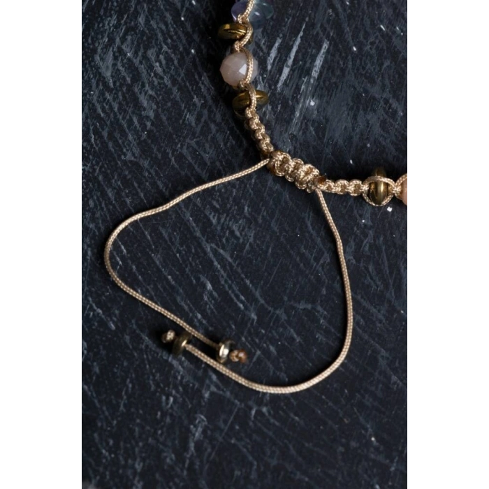 Sertifikalı Ametist, Güneş Taşı, Florit ve Hematit Doğal Taş Makrome Bileklik (SK:157)