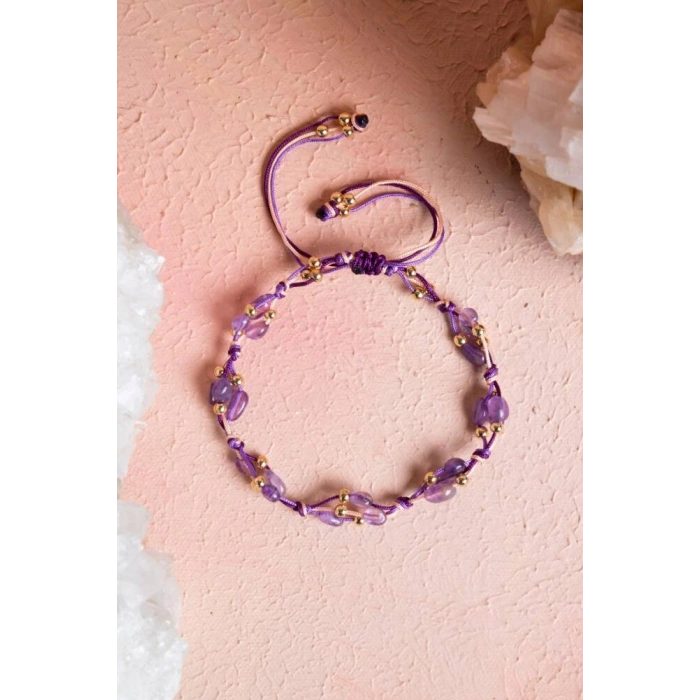 Sertifikalı Ametist, Hematit Makrome Doğal Taş Bileklik (SK:087)