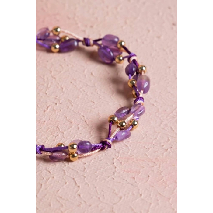 Sertifikalı Ametist, Hematit Makrome Doğal Taş Bileklik (SK:087)