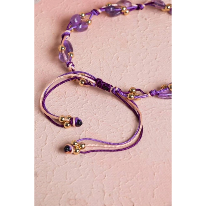 Sertifikalı Ametist, Hematit Makrome Doğal Taş Bileklik (SK:087)