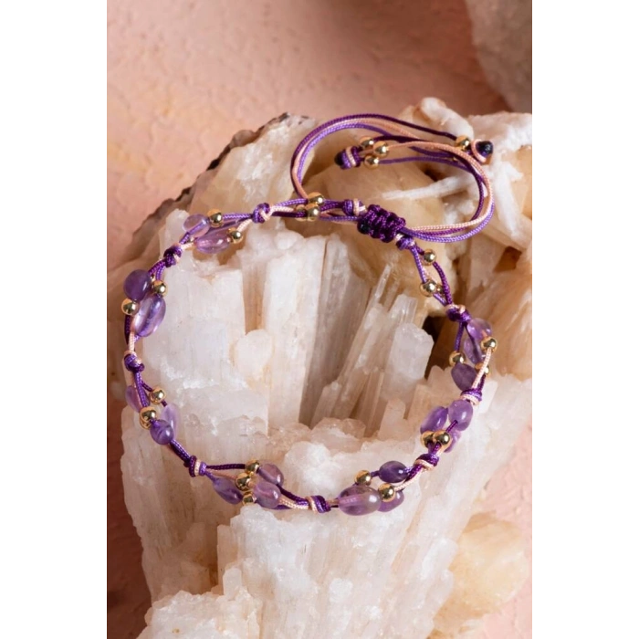 Sertifikalı Ametist, Hematit Makrome Doğal Taş Bileklik (SK:087)