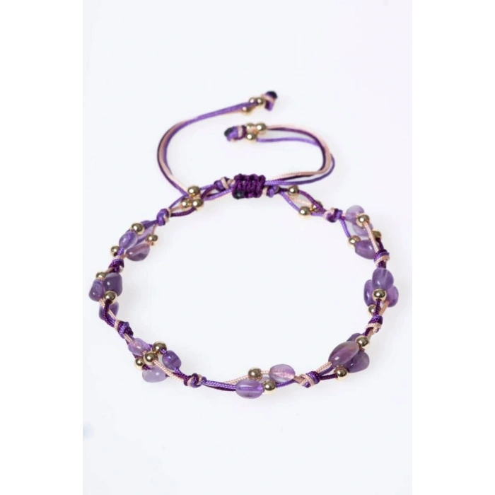 Sertifikalı Ametist, Hematit Makrome Doğal Taş Bileklik (SK:087)