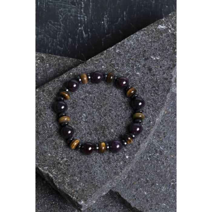 Sertifikalı Ametist, Kaplan Gözü , Hematit Doğal Taş Bileklik