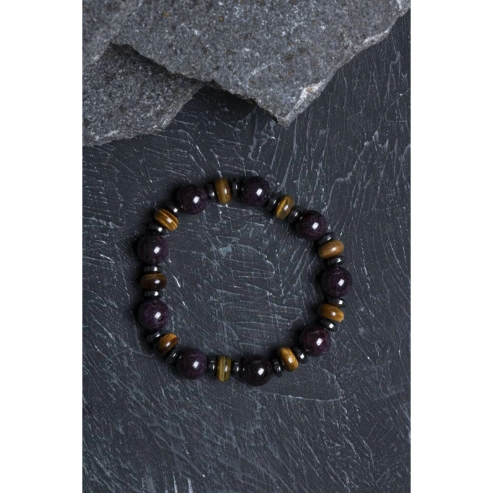Sertifikalı Ametist, Kaplan Gözü , Hematit Doğal Taş Bileklik
