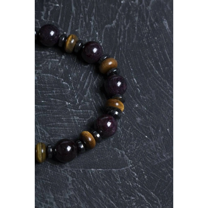 Sertifikalı Ametist, Kaplan Gözü , Hematit Doğal Taş Bileklik