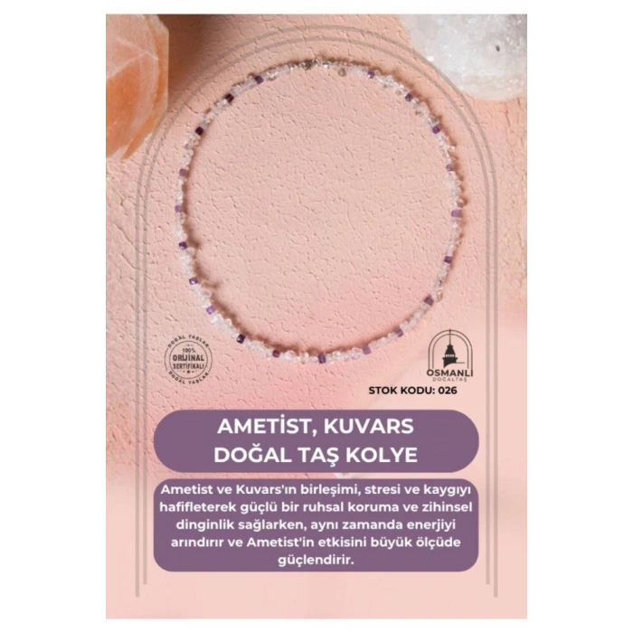 Sertifikalı Ametist, Kuvars Doğal Taş Kolye (SK:026)