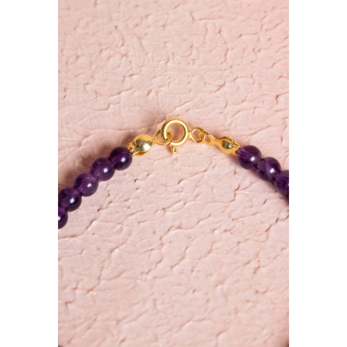 Sertifikalı Ametist, Pembe Kuvars Gümüş Aparatlı Doğal Taş Bileklik (SK:058)