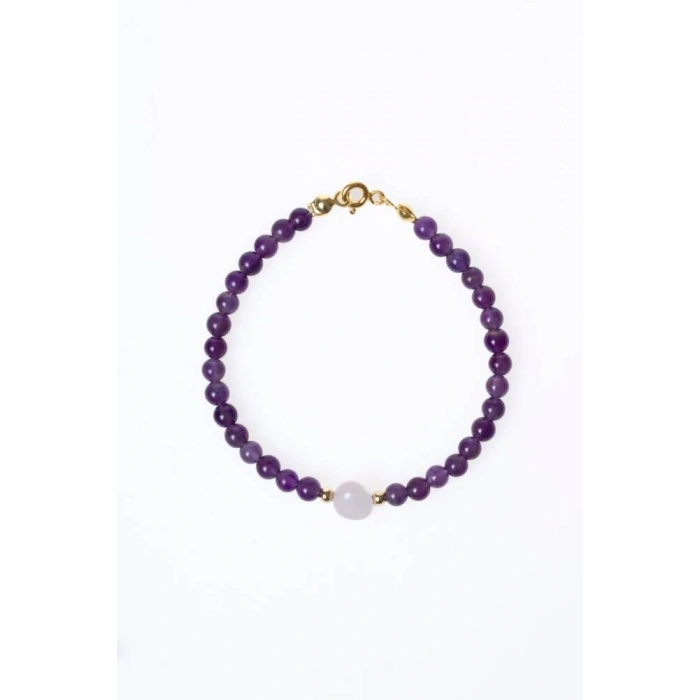 Sertifikalı Ametist, Pembe Kuvars Gümüş Aparatlı Doğal Taş Bileklik (SK:058)