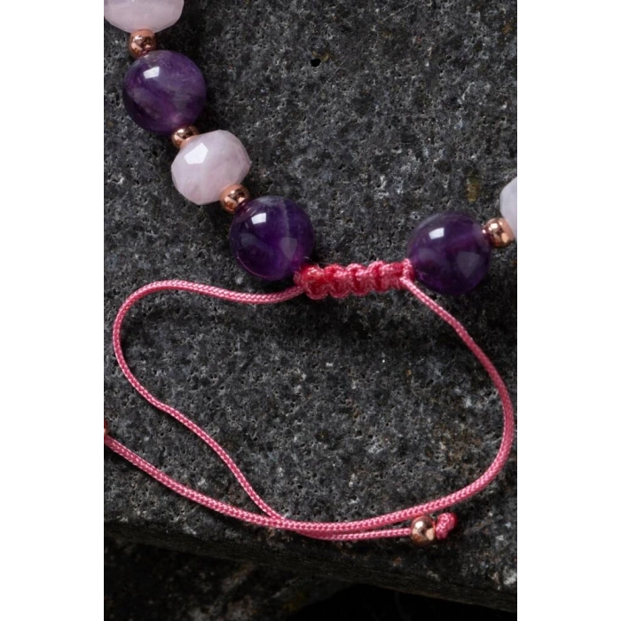 Sertifikalı Ametist ve Pembe Kuvars Doğaltaş Bileklik