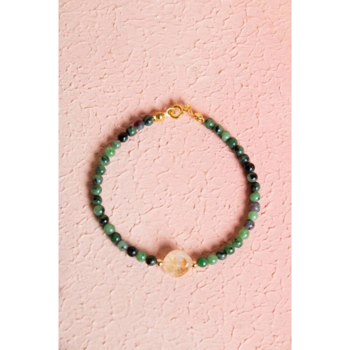 Sertifikalı Anyolit, Sitrin Gümüş Kapama Doğal Taş Bileklik (SK:060)