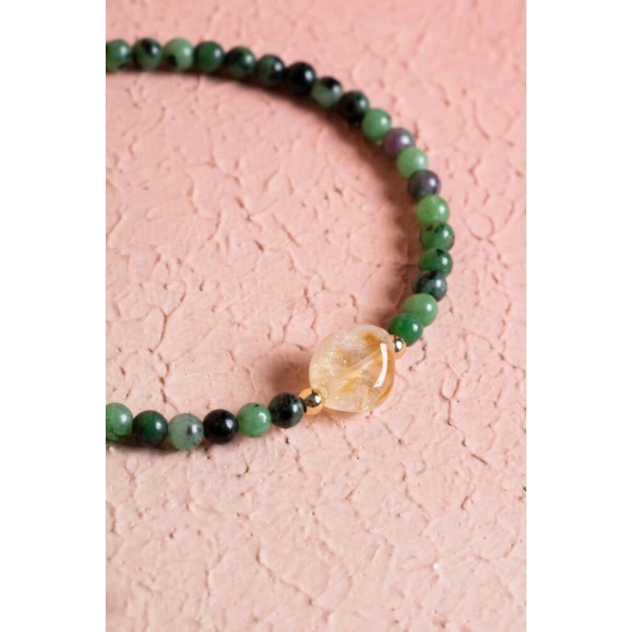 Sertifikalı Anyolit, Sitrin Gümüş Kapama Doğal Taş Bileklik (SK:060)