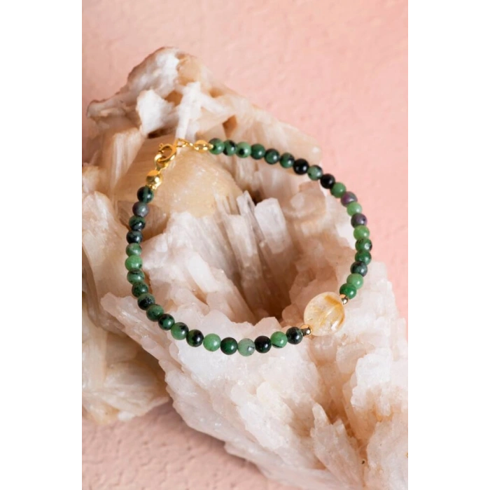 Sertifikalı Anyolit, Sitrin Gümüş Kapama Doğal Taş Bileklik (SK:060)