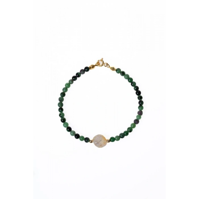 Sertifikalı Anyolit, Sitrin Gümüş Kapama Doğal Taş Bileklik (SK:060)