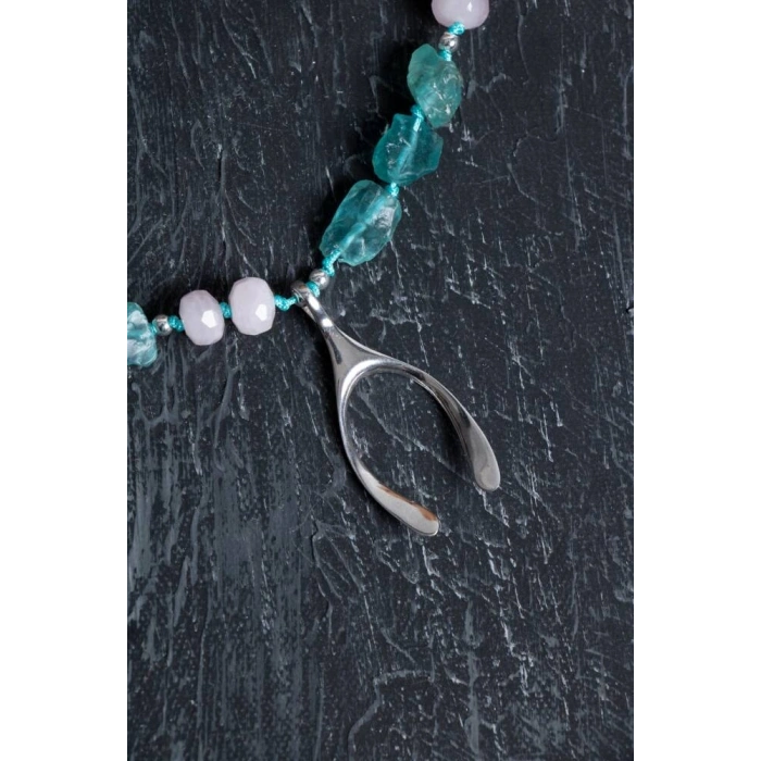 Sertifikalı Apatit, Ay Taşı Gümüş Kapama Doğal Taş Kolye