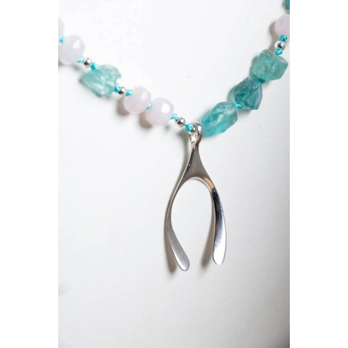 Sertifikalı Apatit, Ay Taşı Gümüş Kapama Doğal Taş Kolye