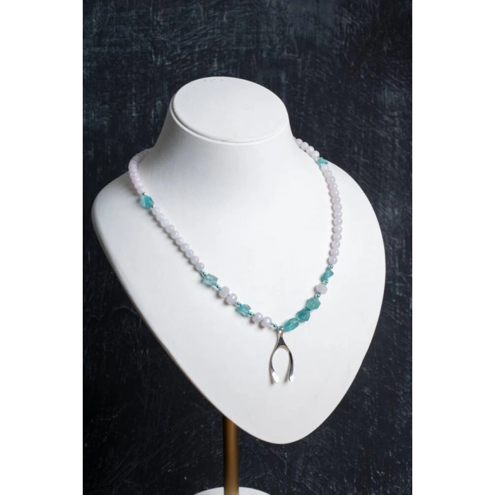 Sertifikalı Apatit, Ay Taşı Gümüş Kapama Doğal Taş Kolye