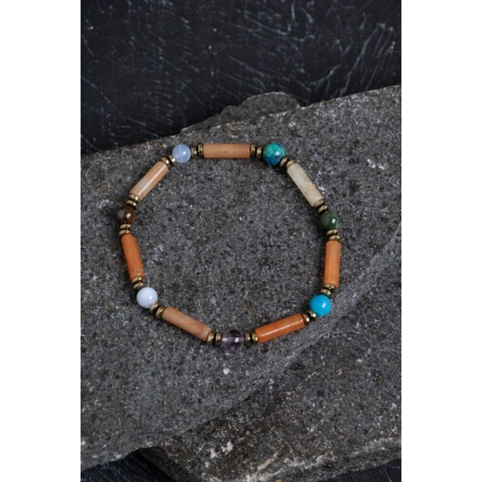 Sertifikalı Apatit, Krizokol ve Aventurin Doğal Taş Bileklik