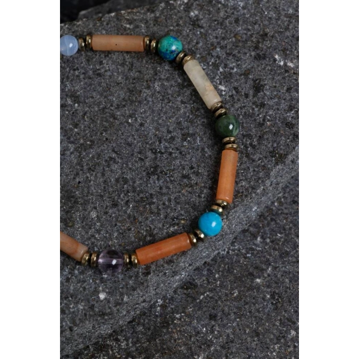 Sertifikalı Apatit, Krizokol ve Aventurin Doğal Taş Bileklik