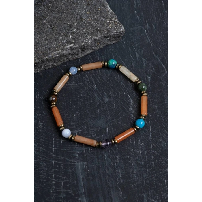 Sertifikalı Apatit, Krizokol ve Aventurin Doğal Taş Bileklik