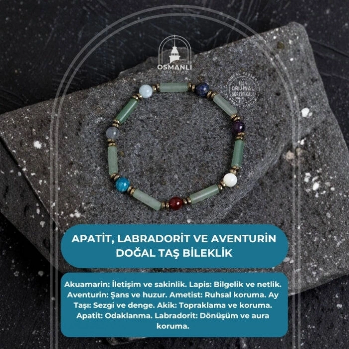 Sertifikalı Apatit, Labradorit ve Aventurin Doğal Taş Bileklik