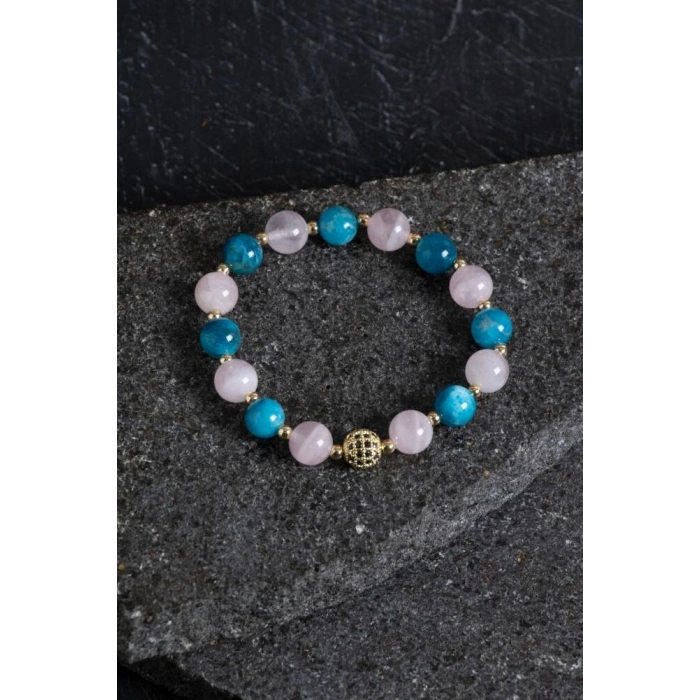 Sertifikalı Apatit, Pembe Kuvars ve Hematit Bileklik