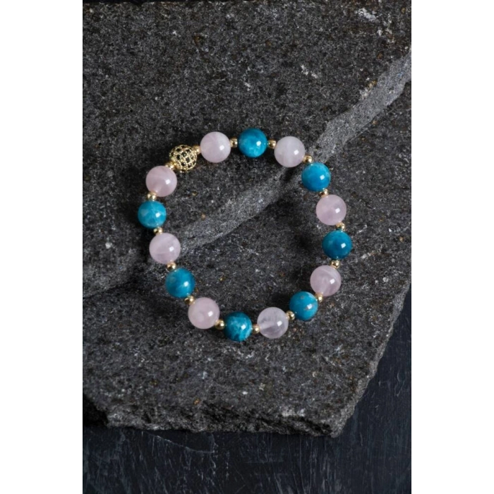 Sertifikalı Apatit, Pembe Kuvars ve Hematit Bileklik